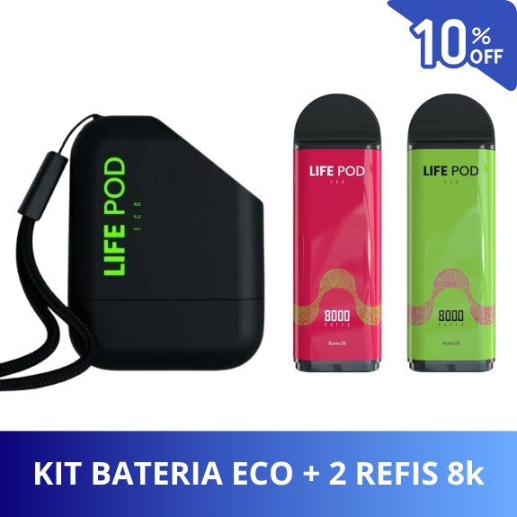 Kit Life Pod Eco Bateria + 2 Refis 8.000 Puffs