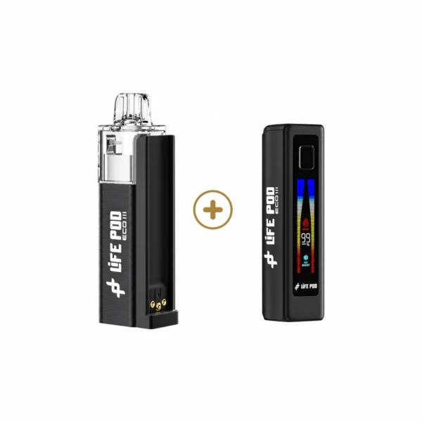 Kit Life Pod Eco 3 Open System: pod recarregável mais a bateria com visor colorido, em fundo branco