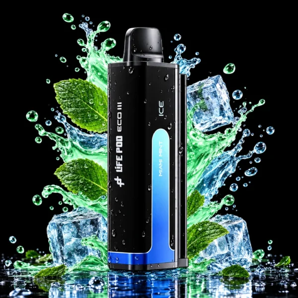 Refil Life Pod Eco 3 20.000 puffs sabor Miami Mint (menta), cartucho de frente com splash de fruta e gelo